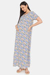 Coucou Maternity Woven Full Length Loungewear Dress With Discreet Feeding - Azure Blue — thumbnail 4